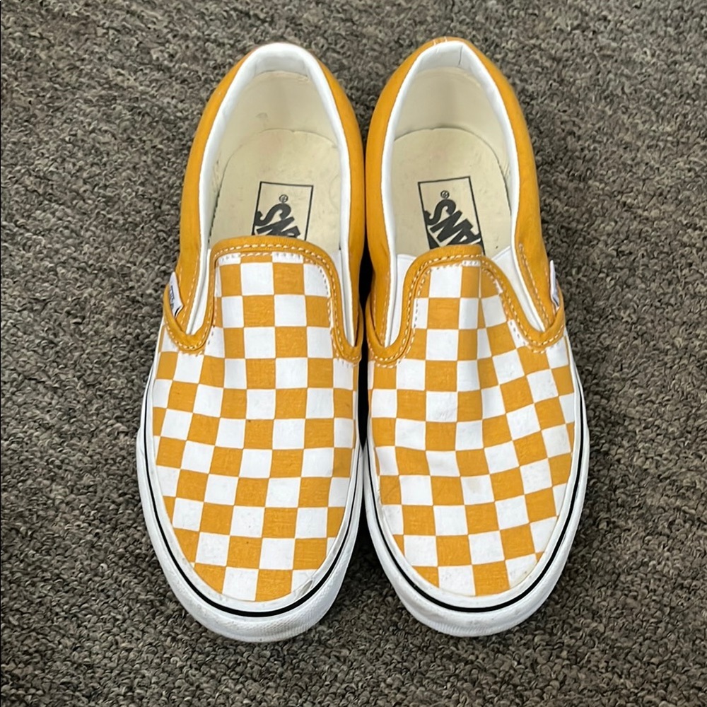 Vans Yellow and White Checkerboard Slip-On Sneakers